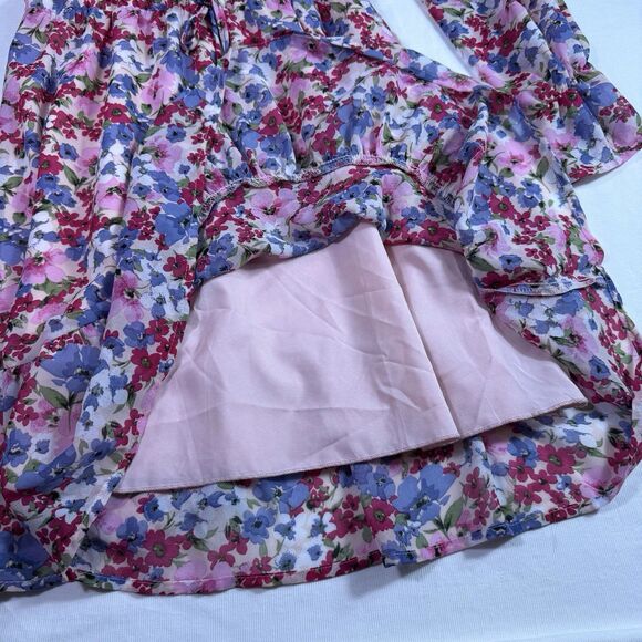 Kirundo Womens Dress Small Pink Floral Faux Wrap Ruffle Tiered Long Sleeve Flowy - Picture 10 of 13